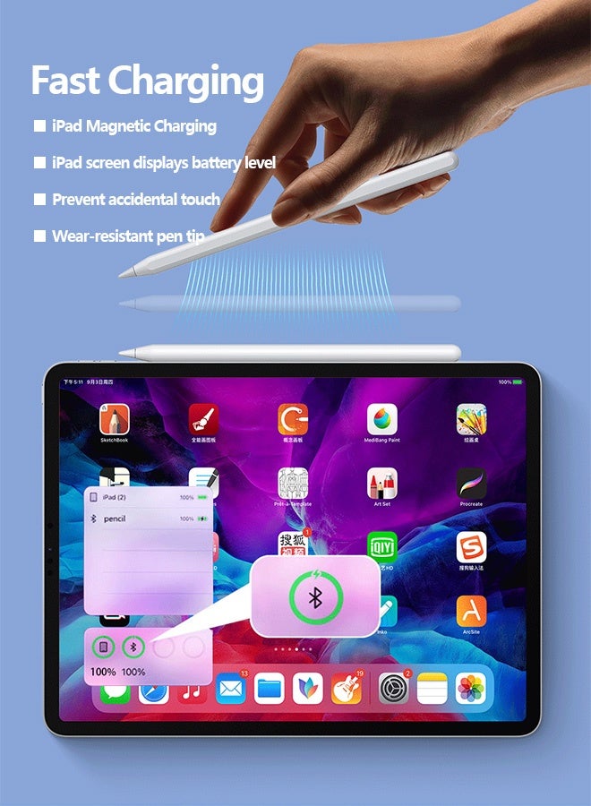 نُوِيق قلم لمس لأجهزة iPad، الجيل الثاني، شحن مغناطيسي، حساس للإمالة، مضاد للنقرات الخاطئة، شحن سريع، متوافق مع iPad Pro الجيل السادس/الخامس/الرابع/الثالث/الثاني/الأول، iPad Air الجيل الخامس/الرابع، iPad mini الجيل السادس، أبيض - Image 4